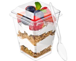 50 stuks 5 oz plastic dessertbekers - met deksels en lepels - bananenpuddingbekers - met deksels mini-dessertshooters