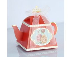 50 stuks creatieve hete theepot vorm bruiloft bonbondoos afternoontea gebak doos (rood)