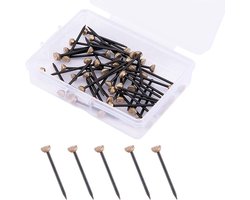 50 Stuks Foto Ophang Nagels met Opbergdoos - Messing Hoofd Photo Pins - Zware Nagelhaak voor Gipsplaat - Fotolijsten Prikborden - Canvas Borden - Zwart Goud - Allecto Plus