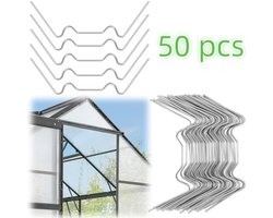 50 stuks glasbevestigingsclips - Kasclips - Veerclips voor glazen kassen - Bevestigingsclips voor glaspanelen - W-vormige clips van roestvrij staal - Reparatieaccessoires voor kassen - Voor glazen tuinkamers en kassen (7,5*3,4 cm - zilver)