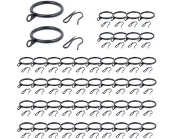 50 stuks Gordijnringen met haken - Metalen gordijnringen - Gordijnhaken voor Gordijnroede - Stevige metalen gordijnringen - Gordijnaccessoires - Curtain Glijder Hooks - Voor douchegordijnen, raamgordijnen, gordijnroedes - Binnendiameter 38 mm, Zwart
