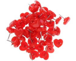 50 Stuks Hartvormige Duimspijkers in Rood - Decoratieve Prikborden, Foto's en Planningen Bevestigen met Schattige Tacks