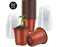 50 Stuks - Kweekpotjes - Plantenkweekpotten met Vochtigheidskoepel - Kunststof Plantenpotten met Deksel - Voor Vetplanten, Zaden, Zaailingen