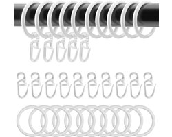 50 stuks metalen gordijnringen met haken, gordijnringen voor roede, binnendiameter 30 mm/1,18 inch, gordijnringen wit, met 50 stuks gordijnhaken voor ringen transparant, gordijnringen voor gordijnroedes