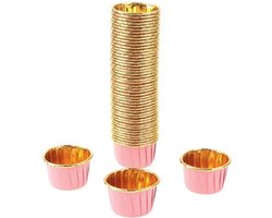 50 Stuks Mini Muffin Cupcake Bakvormen – Luxe Papieren Bak Vormpjes – roze/ Goud