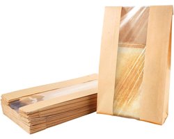 50 Stuks Papieren Broodzakken Voor Zelfgemaakt Brood, Voedselveilige Bruine Papieren Zakken Met Venster, Zuurdesem Brood Kraft Papierens Zakken,Premium Kraftpapieren Broodzakken Voor Bakken23.5×12×5cm