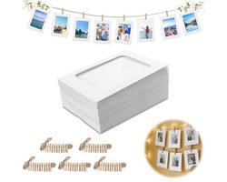 50 Stuks Papieren Fotolijsten 9,8 x 13,2 cm met Houten Klemmen en Hennepkoord voor Verjaardagen en Bruiloften