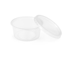 50 stuks plastic transparante kleine bakjes met losse deksels voor saus, dips, salades en non-food. Voor restaurants, afhaalmaaltijden, catering, kunstwerken, enz. (2 oz/50 ml)