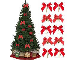 50 Stuks Rode Strikken voor Kerstboom, Kerstdecoraties, Ribbons met Klokken, Fluwelen Versieringen voor Kransen, Guirlandes en Feestdecoratie
