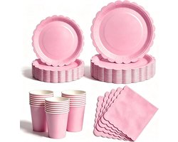 50 Stuks Roze Papieren Borden Set voor Kinderen met Wegwerp Borden, Servetten en Bekers voor Verjaardagen, Barbecues en Feestjes