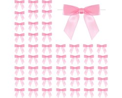 50 Stuks Roze Satijnen Strikken voor Cadeaus en DIY Projecten - Kant-en-klare Decoratie voor Feestjes en Kaarten