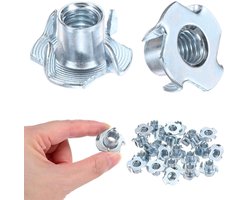 50 stuks T-moeren 5/16-UNC, 4/8 inch staaflengte, koolstofstaal, schroefdraadinzetstuk voor hout, meubels en klimmen met corrosiebescherming