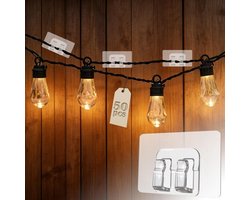 50 Stuks Transparante Kabelclips met Zelfklevende Bevestiging voor Buitenverlichting, Kerstverlichting en Tuinaccessoires, Waterdicht en Duurzaam