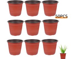 50 stuks - Tweekleurige PP bloempotten - PP zaaipotjes - Bloempotten - Zaailingpotjes - Bloemzaaipotjes - Zwart vanbinnen, rood vanbuiten - 12,5*12,5*11,5 cm - Met drainagegaten - Geschikt voor groenten, bloemen, kruiden, stekjes en vetplanten