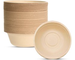 50 Suikerriet Schalen - 350ml - Sterke Papieren Schalen - Milieuvriendelijk - Soepkommen - Biologisch afbreekbaar - Thuis Composteerbaar - bagasse pulp - Wegwerp Schalen - voor Picknicks, Buffetten, Barbecues - Voor Warm & Koud Eten