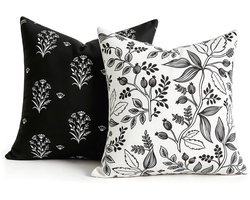 50 x 50 cm, omkeerbaar, zwart, bohemien botanische print, fluweel, wasbaar, retro kussenslopen voor tuin, terras en kussens voor buiten