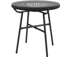 50 x 50 x 50 cm, Zwart – Boho Outdoor Bijzettafel, =Rattan Tafel met Geharde Glazen Blad, Weerbestendig Tuinmeubel, Compacte Ronde Salontafel voor Balkon, Terras en Tuin, Stevig en Stijlvol