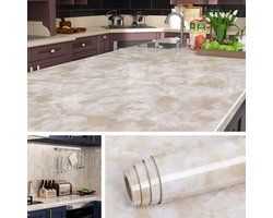 500 CM x 90 CM Brede Marmerfolie Voor Meubels Bureau Salontafel Eettafel Tafelfolie Aanrecht Keuken Zelfklevende Folie Meubels Goud Marmerfolie Zelfklevende Folie Keuken Beige Hoogglans