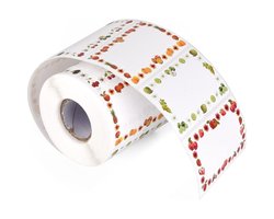 500 Fruitetiketten voor Jampotten - Zelfklevende Keukenlabels - Organisatie voor Voedselopslag - Dispenserdoos - Kleurrijk Fruitdesign - 50x30mm - 500 Stuks