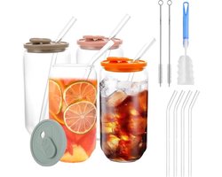 500 ml glazen met deksel en rietje - drinkglazen voor ijskoffie - cocktails - limonades - 4 stuks