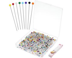 500 Stuks Rechte Naaipennen met Gekleurde Glazen Kop, 3.8 cm Lange Stalen Naaipennen voor Quilten, Stof en DIY Creaties