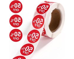 500 Stuks Ronde 50% Korting Stickers - Promotionele Labels voor Verkoop, Retail en Marketing