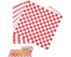 500 vellen - Snackliners - Vetvrij papier voor delicatessen - Geschikt voor het inpakken van sandwiches - Oliebestendig - Kan ook gebruikt worden als mandvoering voor barbecues, picknicks en feestjes - Rood - 30 x 30 cm