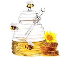 500ml Honingpot - Met honinglepel - Met deksel - Glasmateriaal - Drie staande bijen - Keukenbenodigdheden/Honing potten - 10 × 10 × 13.5 cm