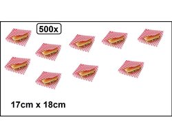 500x Snack zakje papier wit/rood 17x18cm - hamburger zakje hip broodje festival themaparty festival carnaval
