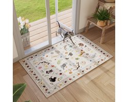 50*80 Cm, Beige. Deurmat/Binnenkleed Voor De Entree, Machinewasbaar, Bloemen-/Dierenpatroon, Antislip Laagpolig Kleed.