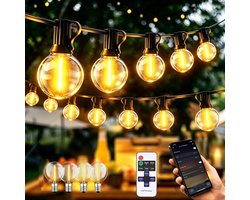 50M Lichtsnoer Voor Buiten LED, APP + Afstandsbediening Lichtslingers Voor Buiten Led-Lichtsnoer Ledlampen IP44, Waterdicht, Decoratie Voor Tuin, Buiten, Stekker, Warmwit, Voor Terras