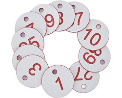 50pcs Gegraveerde Nummerplaten - Tafel Tags - Plastic Ronde ID Tags - Sleutelhangers Beehive Genummerde Labels met 4mm Gat - Geen Beekeeping Ring Dierlijke Huisvesting - Pubs Locker (1-50-Wit)