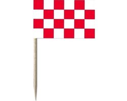 50x Cocktailprikkers Noord Brabant - 8 cm mini vlaggetjes - provincie tafel decoratie - Houten spiesjes met papieren vlaggetjes