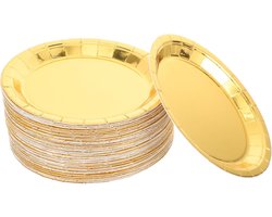 50x Gouden Papieren Bordjes - 18cm - Wegwerp Gebaksbordjes - Goud Folie - Feestservies voor Verjaardag, Kerst, Oud & Nieuw en Bruiloft - Party Borden