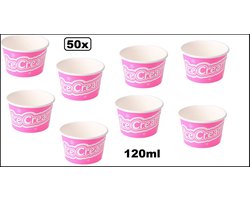 50x IJsbeker 120ml roze karton - 1 a 2 bolletje ijs - schepijs softijs ijsje zomer festival thema feest party