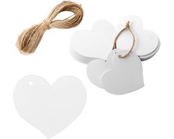 50x Karton Hart Rood - Incl 10 M Touw - 4x4.5 Cm - Cadeau Etiketten - Tags - Cadeau Decoratie Versiering - Label Hart Karton - Labels Karton - Kleine Kaartjes - Kaartjes - Geschikt Voor Bruiloften, Kleding, Geschenken, Flessenetiketten, Tafelkleden