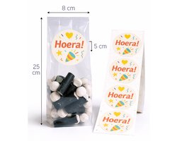 50x Uitdeelzakjes + 50 sluitstickers - Uitdeelzakjes Transparant - blokbodemzakjes transparant - Cellofaanzakjes - Blokbodemzak - Inpakzakjes - Traktatie zakjes - Plastic zakjes - Hoera