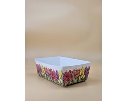 50x XL Luxe kartonnen bakjes met Tulp opdruk - 165x106x60 Snackbakje en frietbakje voor feesten, partijen, barbecues en andere gelegenheden. Geschikt voor snacks, frietjes, kibbeling en andere lekkernijen