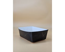 50x XL Luxe Zwart marmeren kartonnen bakje - 165x105x60 - Geschikt voor snacks, frietjes, kibbeling en andere lekkernijen op feestjes, barbecues picknicks en andere evenementen