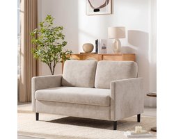 51" loveseat-bank – Ademende, gezellige loveseat-bank van imitatielinnen met 2 zitplaatsen – met brede rugleuning en gewatteerde zittingen – Moderne bank om samen te ontspannen – Montage zonder gereedschap – Beige