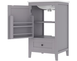 51x46x85cm Staande badkamerkast met wastafelmeubel, volledig gelakt, deurplank, stille lade met grote inhoud, verstelbare plank, keramische wastafel, grijs