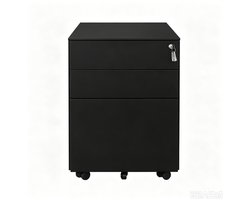 52 x 39 x 60 cm, Zwart, Dossierkast Opbergkast Kantoorkast met Slot, 3 Laden, Wieltjes met Rem, Metalen Archiefkast voor A4 Documenten, Verplaatsbare Ladeblok, Stevige Constructie, Zonder Handgrepen, voor Kantoor Studeerkamer Slaapkamer