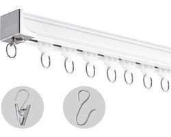 5,4 M Lange Gordijnrailset voor Plafond, Schuifgordijnrailsysteem voor Ruimteverdeler, Plafond-/Muurbevestiging met Haken En Beslag, voor Woon-/Slaapkamer, Wit