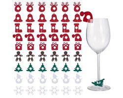 54 stuks kerst versiering —Viering Felt Wijn Glazen Ornamenten, voor Thanksgiving 、 Nieuwjaar Feesten、 Wijn Geschenken