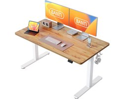 55" Elektrisch Verstelbaar Staande Bureau voor Thuis Kantoor, Zit-Sta Bureau met Splice Board, Licht Rustiek Bruin