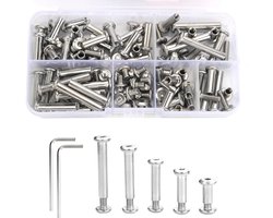 56 Sets M4 Meubel Schroeven met Sleeve - Meubel Verbinders - Kast Verbinders - RVS - Verbinding Schroeven - Assortiment voor Meubels - Kasten - Houten Planken