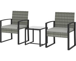 58 x 55 x 76 cm Bistroset Tuinmeubelset 3 Delig Met 2 Tuinstoelen En Bijzettafel, Balkonset Loungeset Terrasmeubel Set Met Kussens, Buitenmeubelen Zitgroep Voor Tuin Balkon Terras, Lichtgrijs