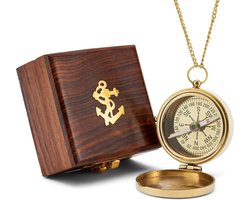 5cm Kompas met Ketting en Houten Kistje – Zakkompas en Oriëntatie Kompas