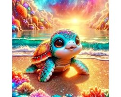 5D Diamond Painting Schildpad op het Strand - Complete DIY Set voor Volwassenen & Kinderen - Inclusief Gereedschap & Ronde Steentjes - Rustgevende Mozaïek Kunst voor Thuis - Creatieve Hobby & Wanddecoratie - Perfect als Cadeau Idee