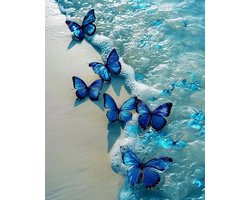 5D Diamond Painting Set met Vlinders, DIY Kunst voor Volwassenen en Kinderen, Blauw Vlinder Schilderij met Ronde Steentjes voor Wanddecoratie, 30 x 40 cm, Creatieve Hobby en Ontspanning